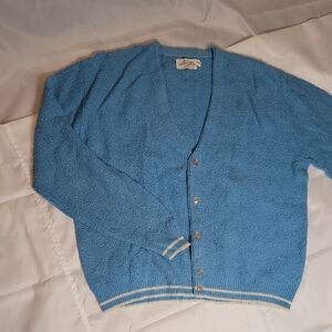 Vintage '60s By John BLair Light Blue Men's Cardigan, Button Closure, Xl